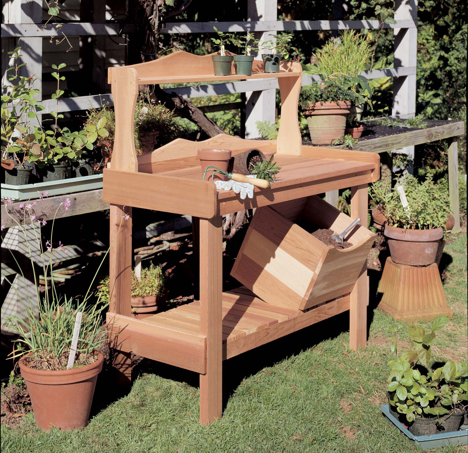 Rustic Natural Cedar Potting Bench