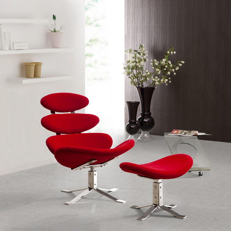 ZUO Modern Petal Red Lounge and Ottoman