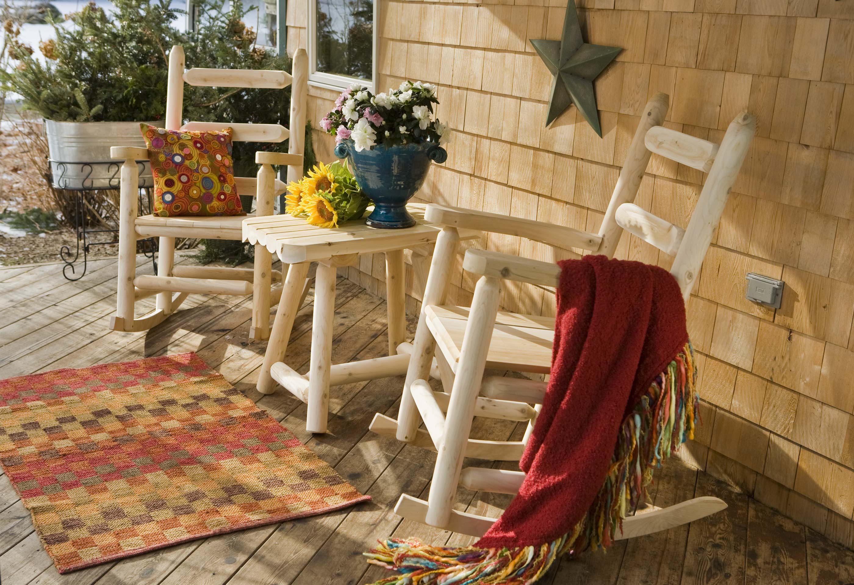 Rustic Natural Cedar Ladder Back Porch Rocker