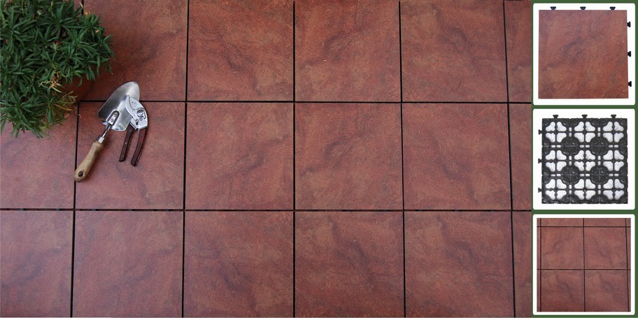 Porcelain Interlocking Deck Tiles - Tuscan Red