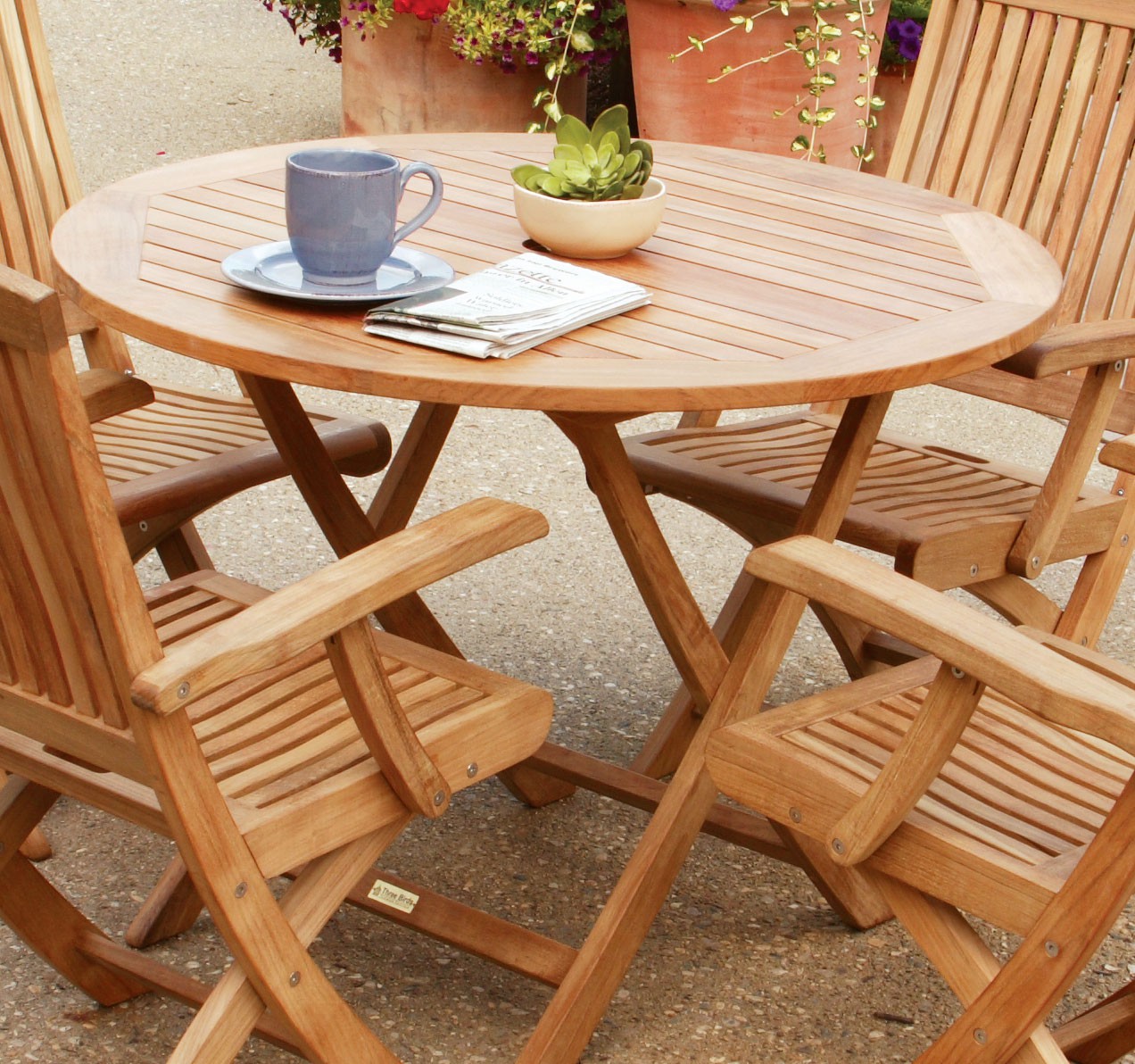 Three Birds Casual Teak Cambridge Round Folding 40 in. Cafe Table