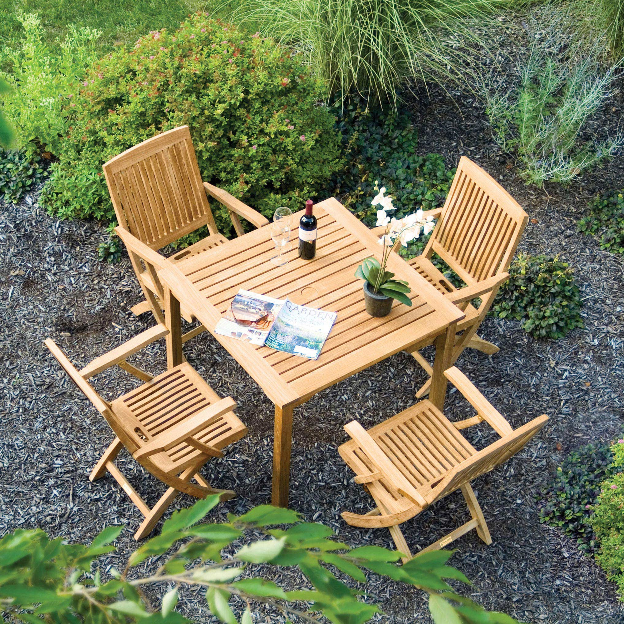 Three Birds Casual Teak Brunswick Square Outdoor Four Chairs Dining Set