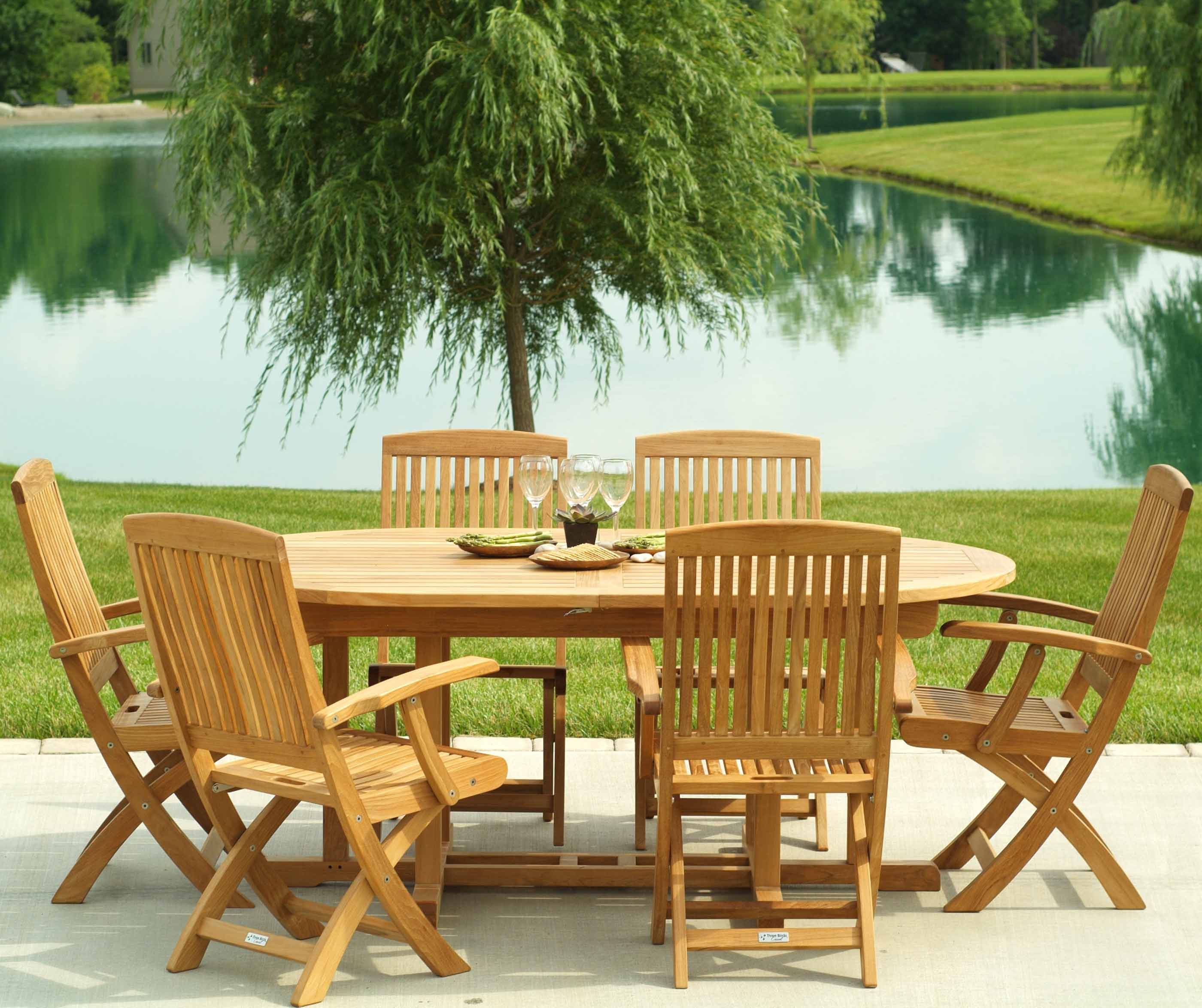 Three Birds Casual Teak Chelsea Oval Outdoor Six Chairs Extension Set