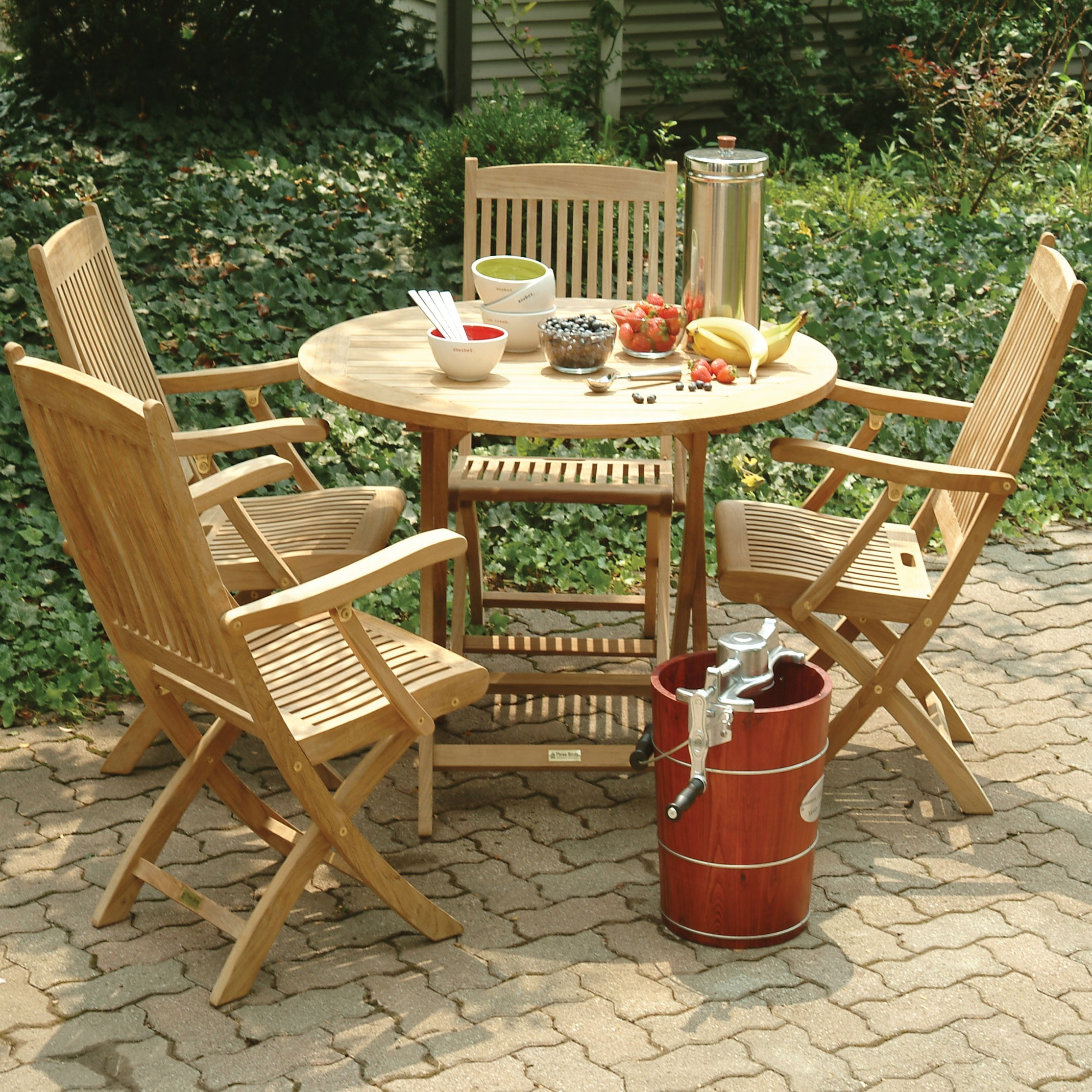 Three Birds Casual Teak Cambridge Round Outdoor Folding 40 in. Cafe Set