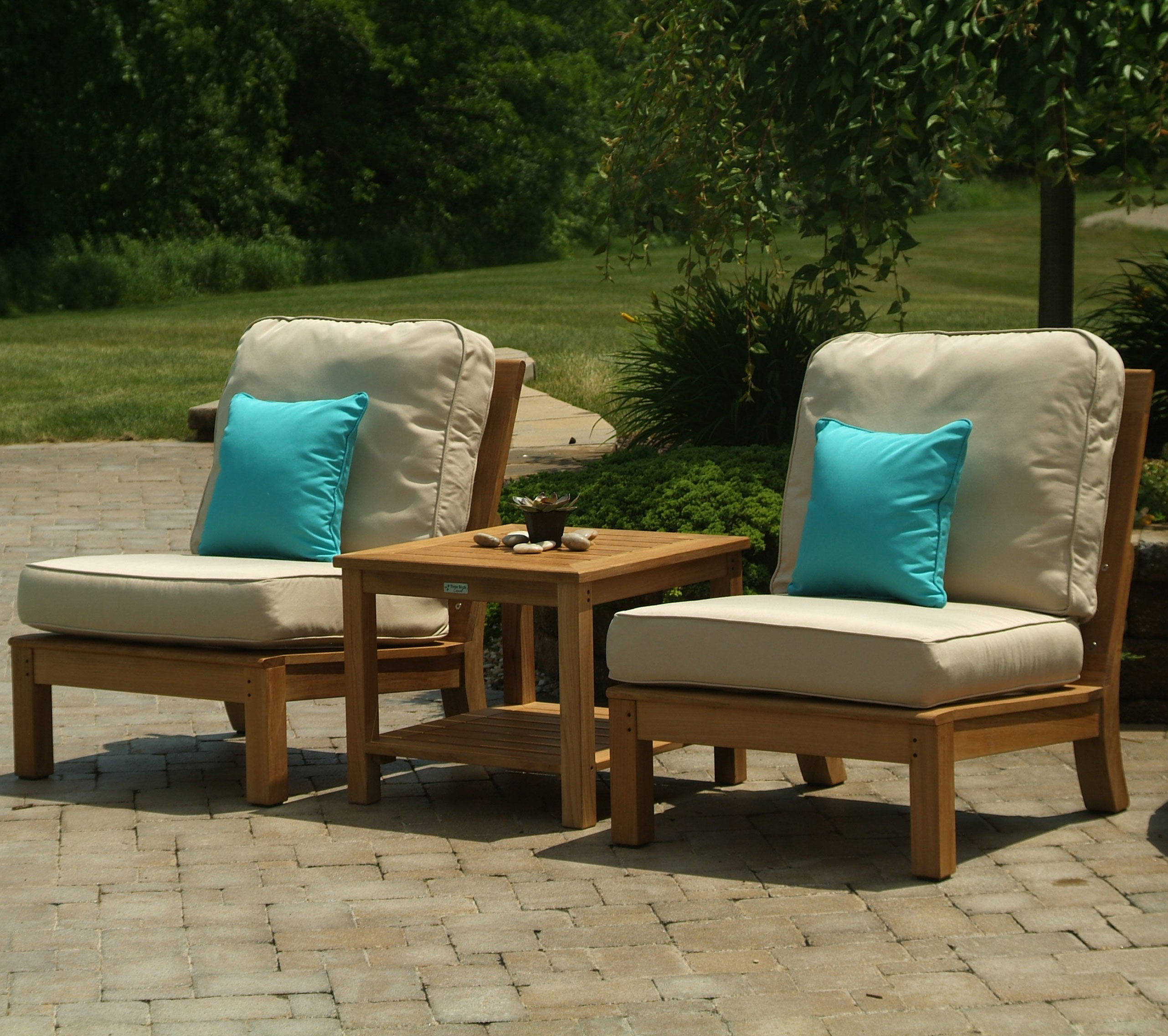 Three Birds Casual Teak Monterey Two Sectional Armless Chair Coffee Set