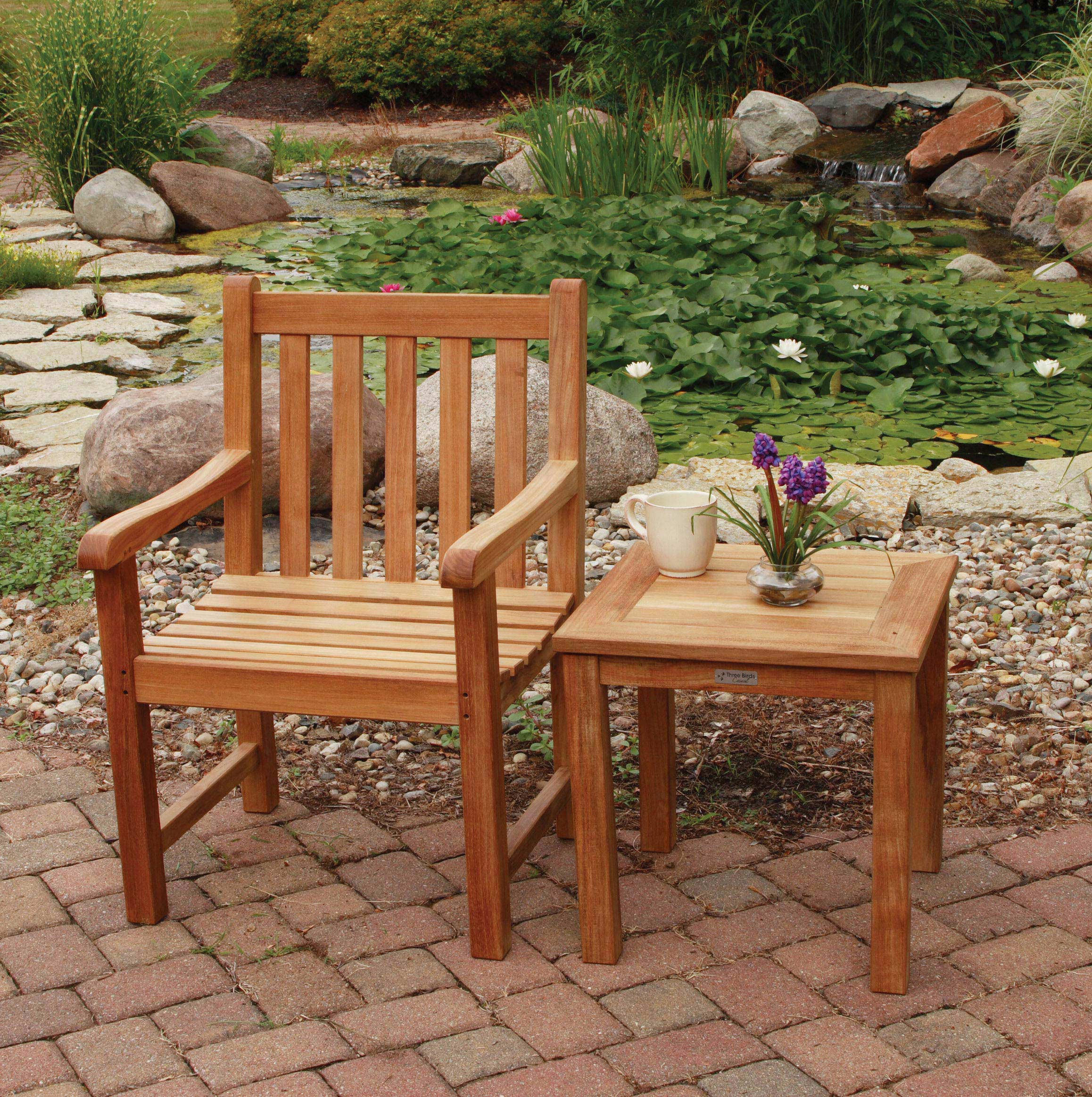 Three Birds Casual Teak Newport Low Square Outdoor Single Seat Coffee Set