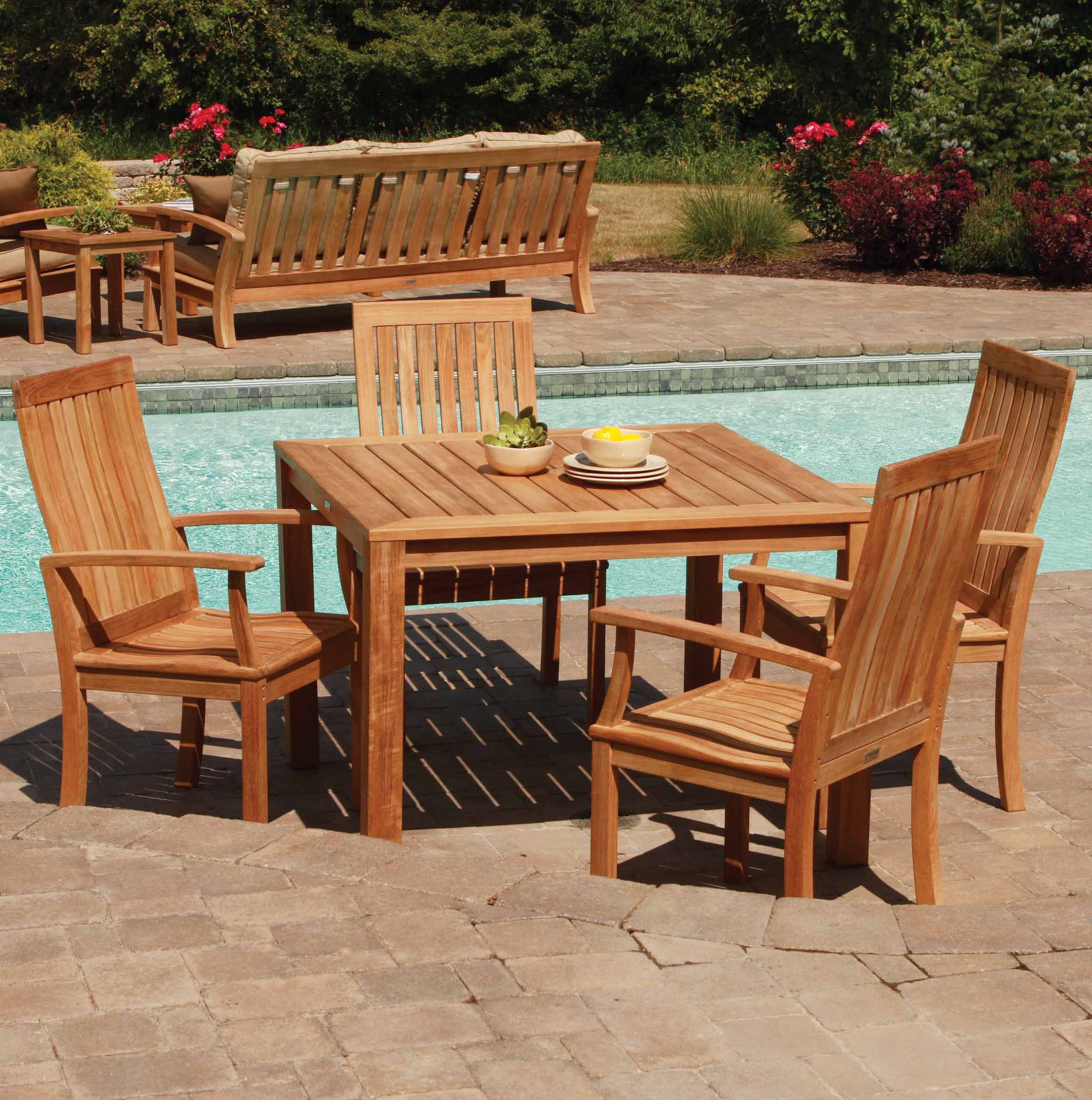 Three Birds Casual Teak Newport Square Outdoor Four Armchairs Coffee Set