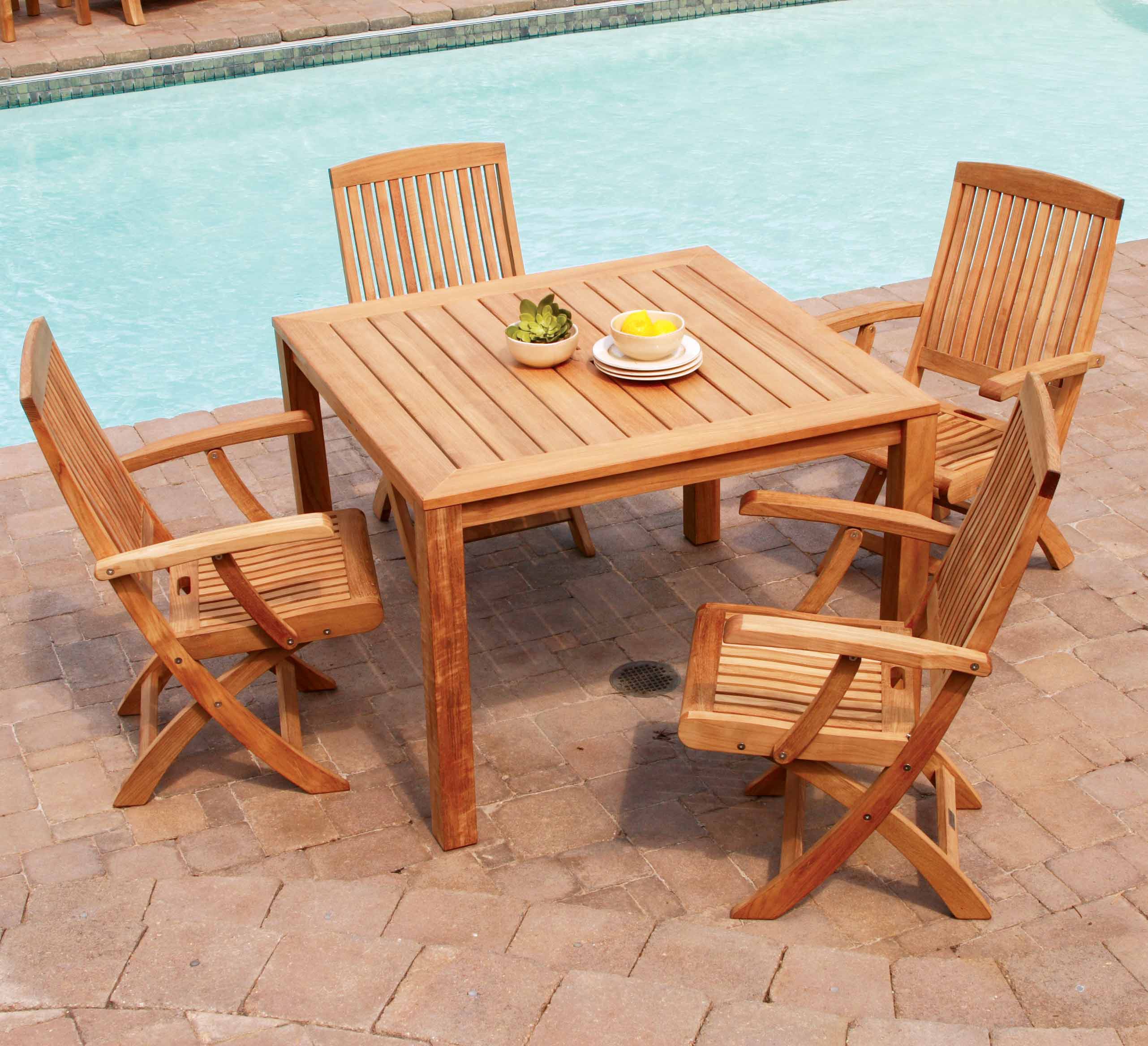 Three Birds Casual Teak Newport Square Outdoor Four Armchairs Dining Set