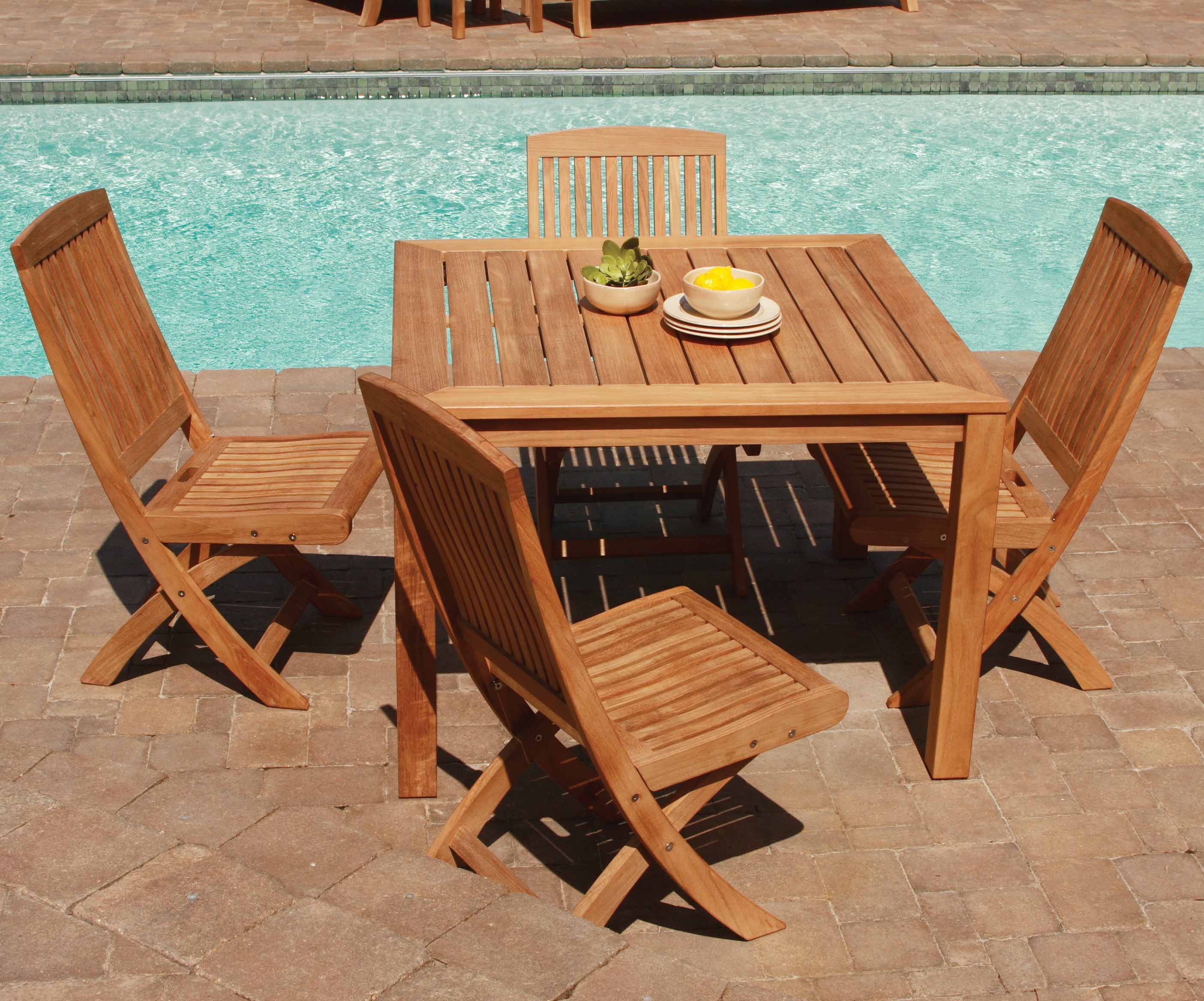 Three Birds Casual Teak Newport Square Outdoor Four Side Chairs Dining Set