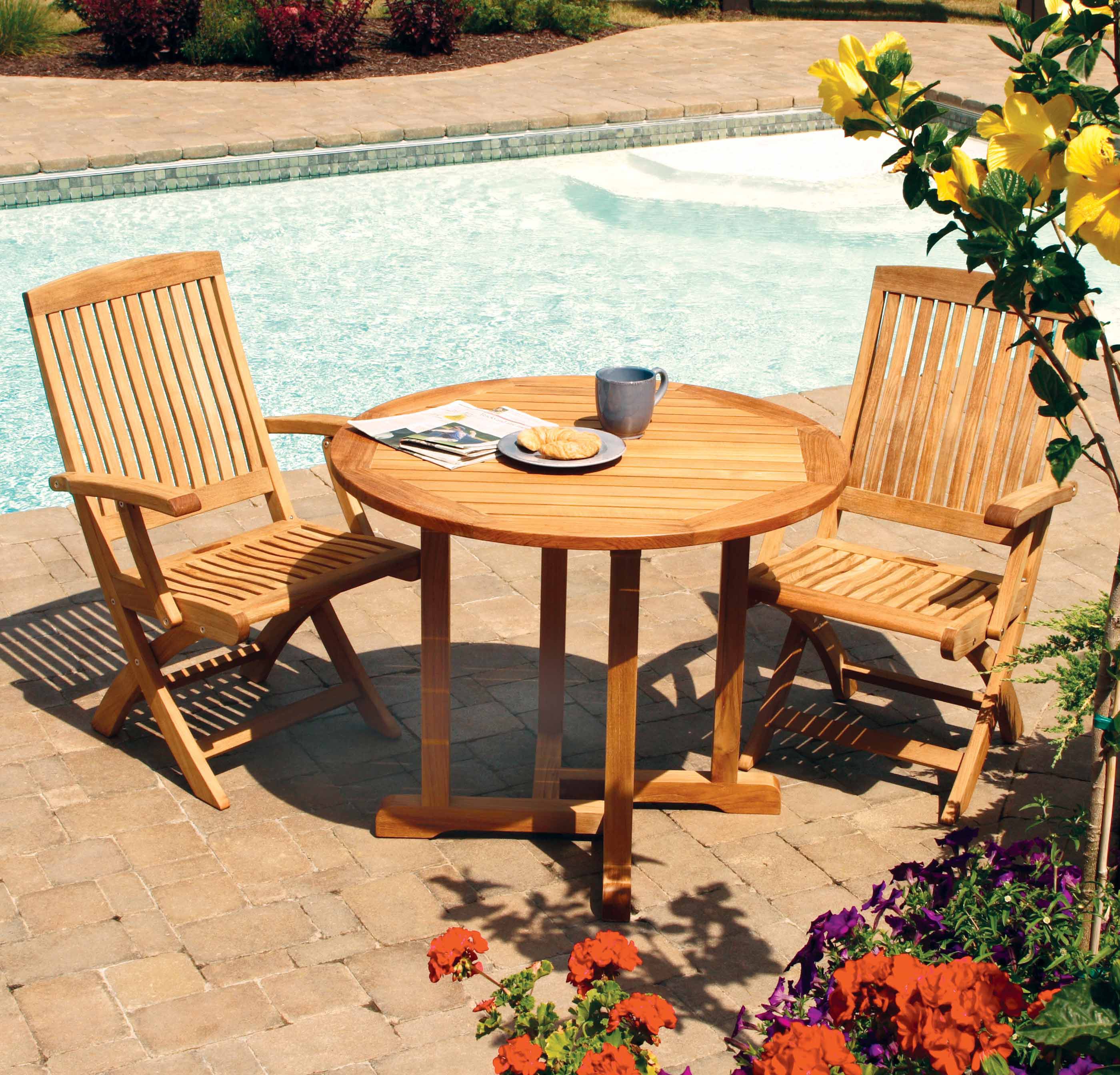 Three Birds Casual Teak Oxford Round Outdoor Two Armchairs Coffee Set