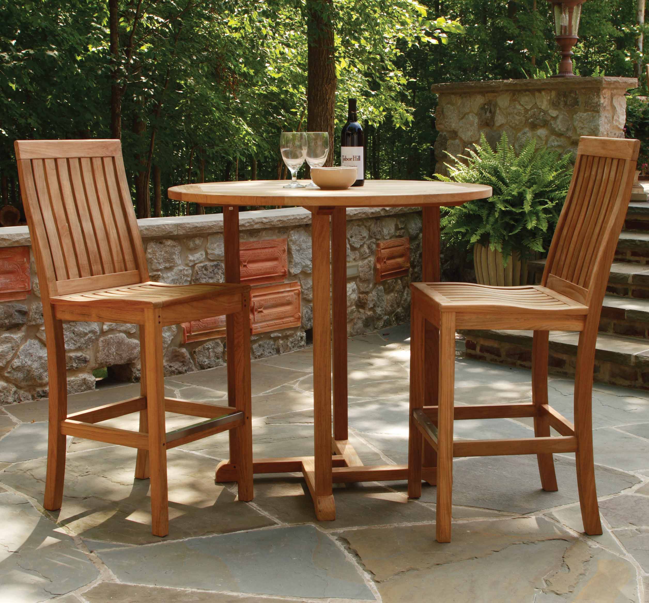 Three Birds Casual Teak Oxford Round Outdoor Two Chairs Bar Table Set