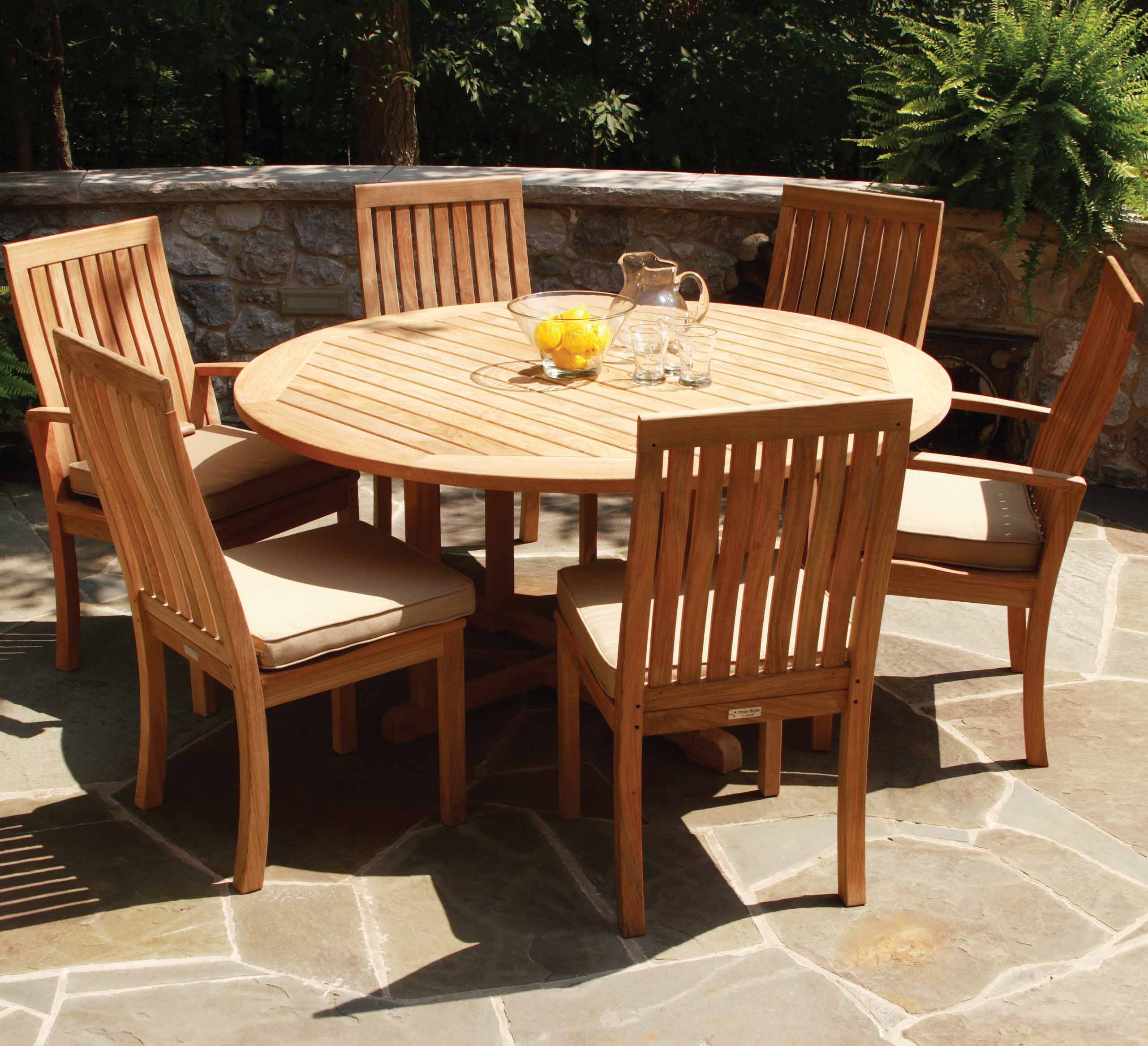 Three Birds Casual Teak Oxford Round Outdoor Six Chairs Dining Set