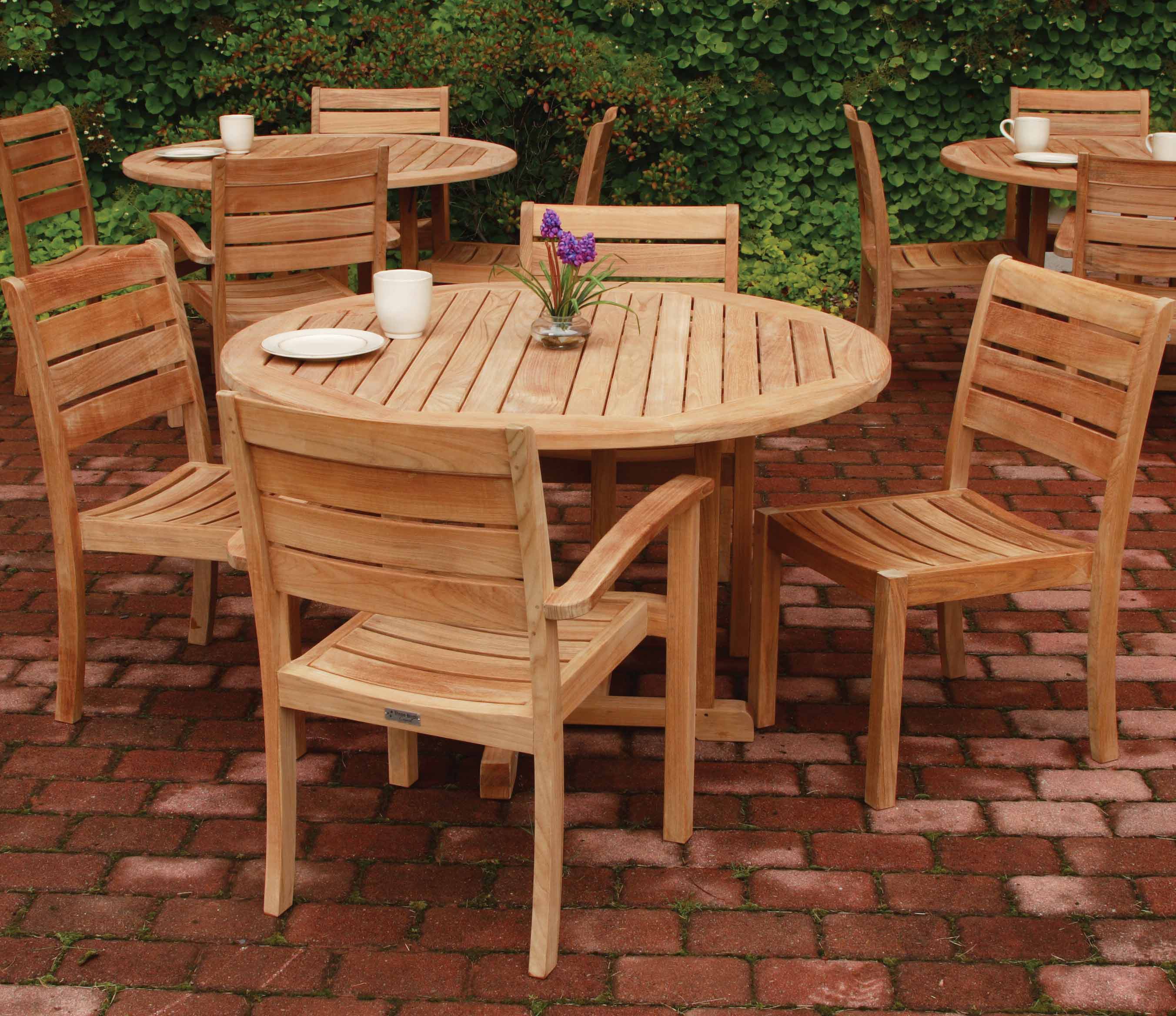 Three Birds Casual Teak Oxford Round Outdoor Four Chairs Dining Set